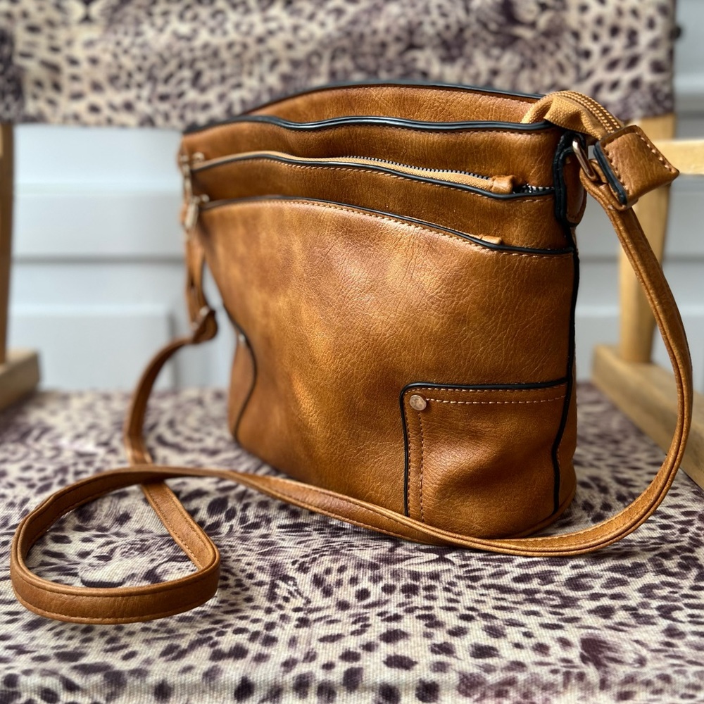Cognac vegan leather crossbody purse
